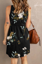 Sloane Printed Sleeveless Buttoned Magic Dress with Pockets