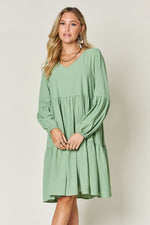 Double Trouble V-Neck Balloon Sleeve Tiered Dress