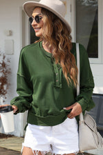 Exposed Seam Half Button Oversized Pullover