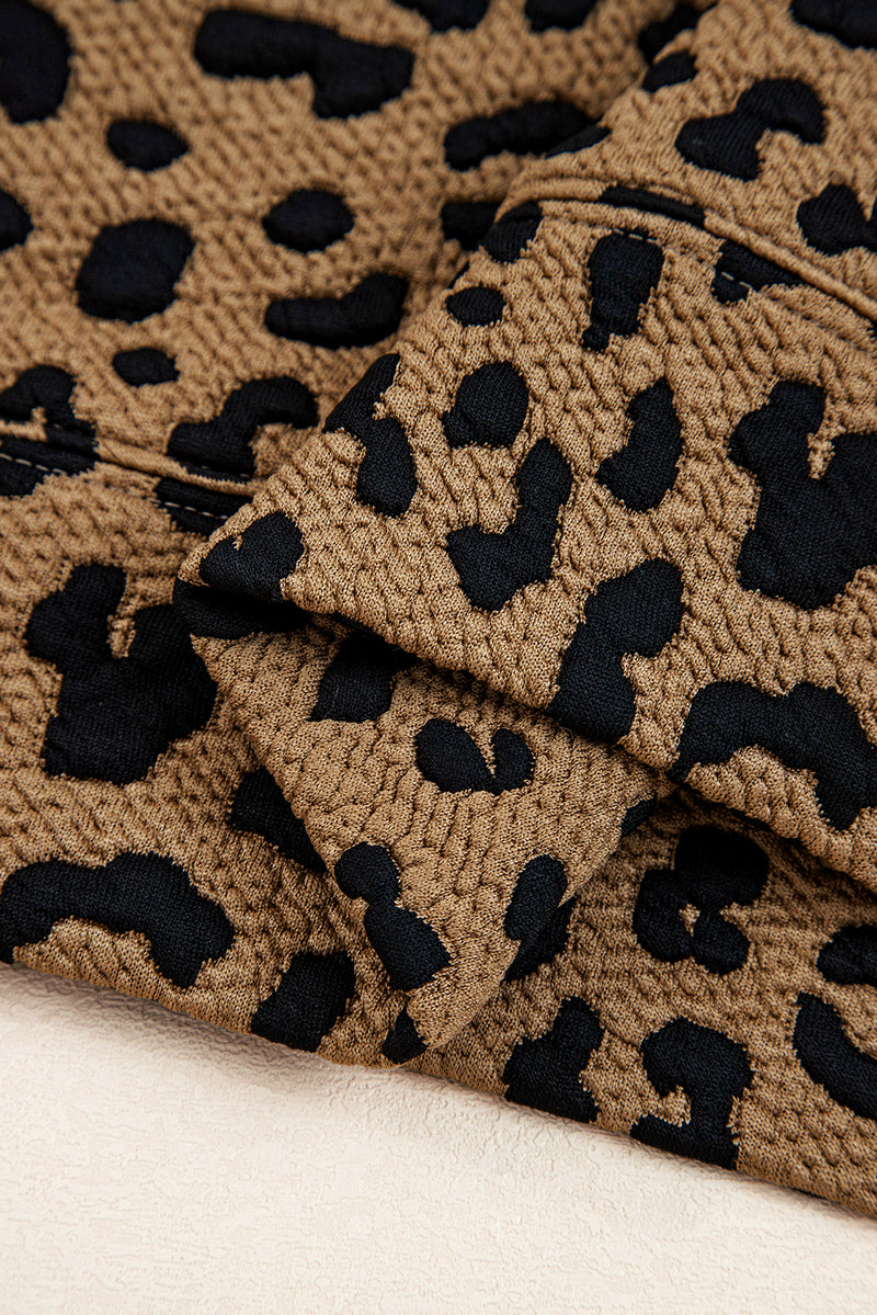 Brown Leopard Print Quarter Zip Sweatshirt