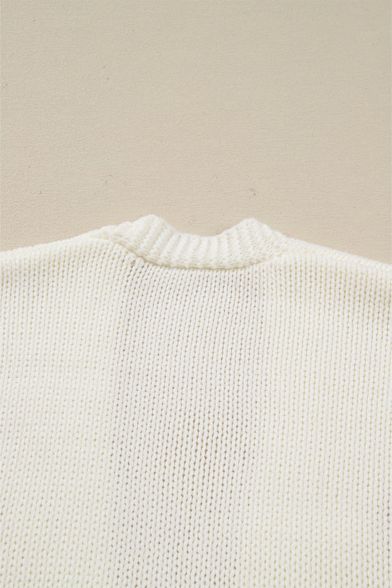 White Pumpkin Print Open Front Drop Shoulder Knit Cardigan