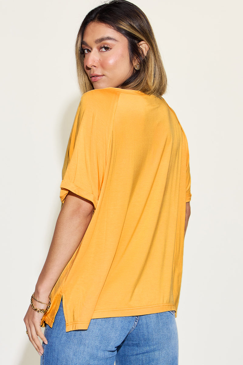 Basic Bae Bamboo Slit V-Neck Short Sleeve T-Shirt