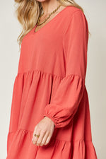 Double Trouble V-Neck Balloon Sleeve Tiered Dress