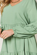 Double Trouble V-Neck Balloon Sleeve Tiered Dress