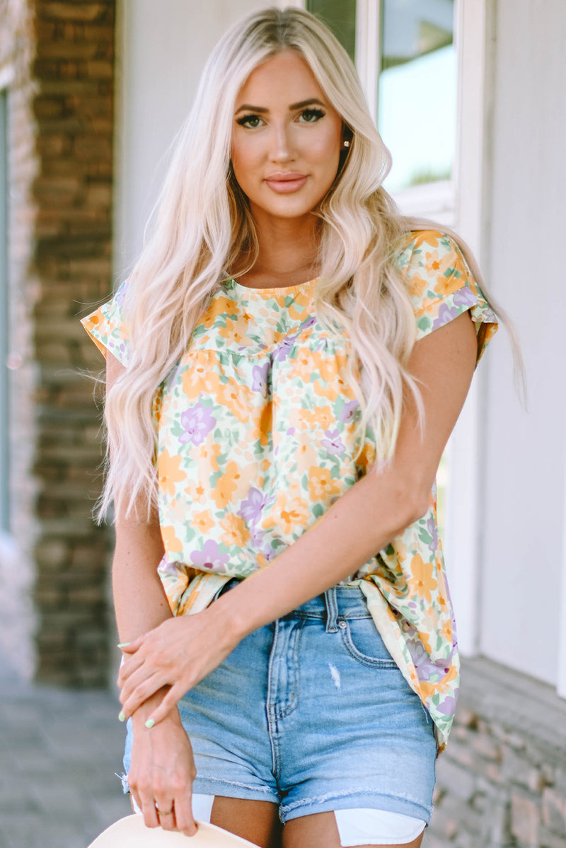 Verla Floral Blouse with Cap Sleeve