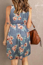 Sloane Printed Sleeveless Buttoned Magic Dress with Pockets