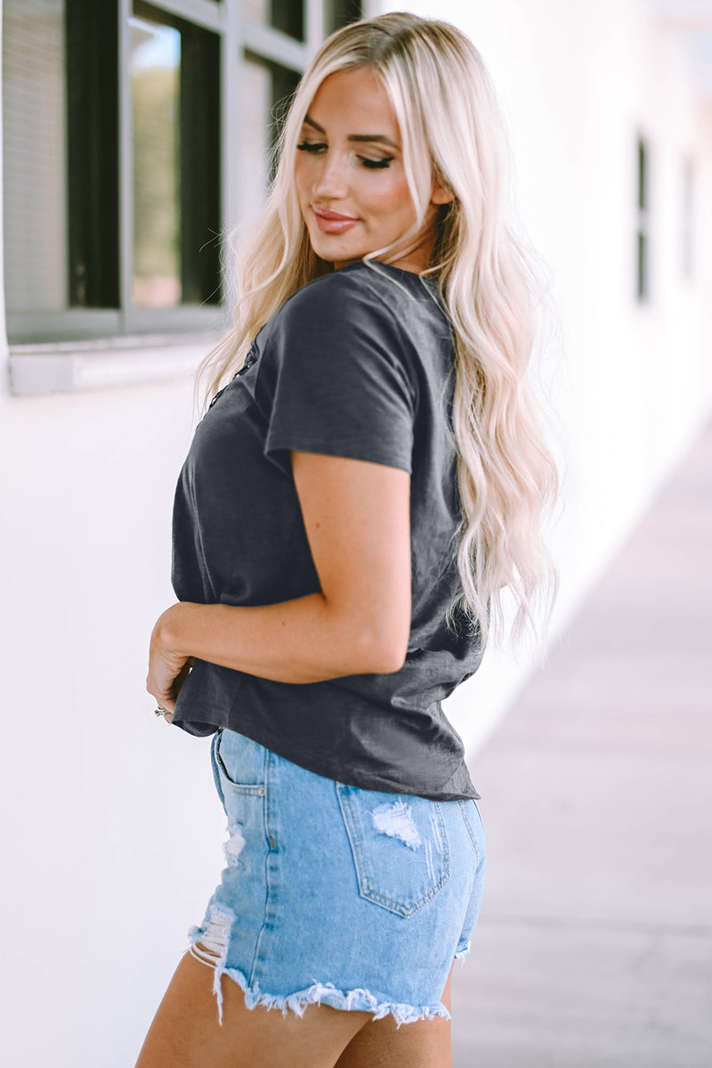 Crochet Dreams V-Neck Short Sleeve Blouse