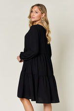 Double Trouble V-Neck Balloon Sleeve Tiered Dress