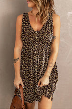 Sloane Printed Sleeveless Buttoned Magic Dress with Pockets