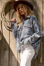 Perfect Find Blue Plaid Cotton-Blend Fray Hem Shacket