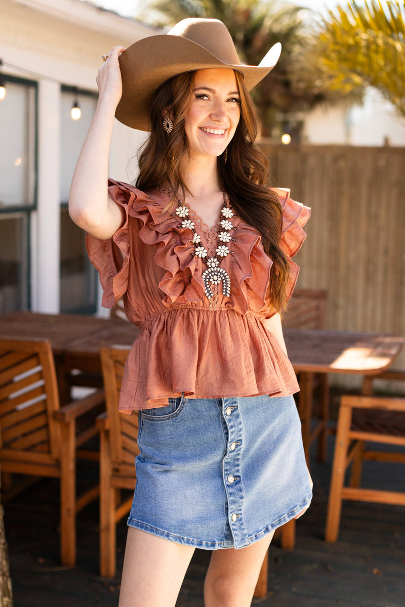 Dessert Rose Ruffled Blouse
