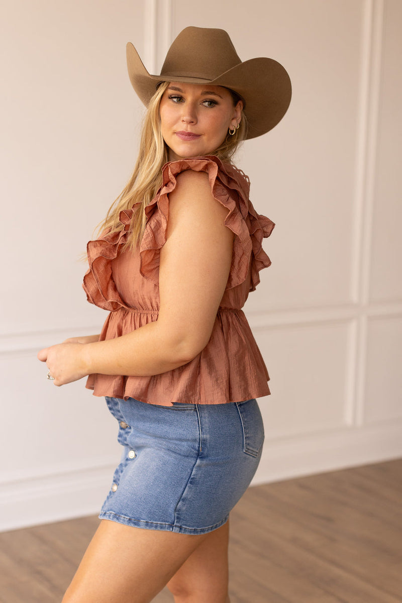 Dessert Rose Ruffled Blouse