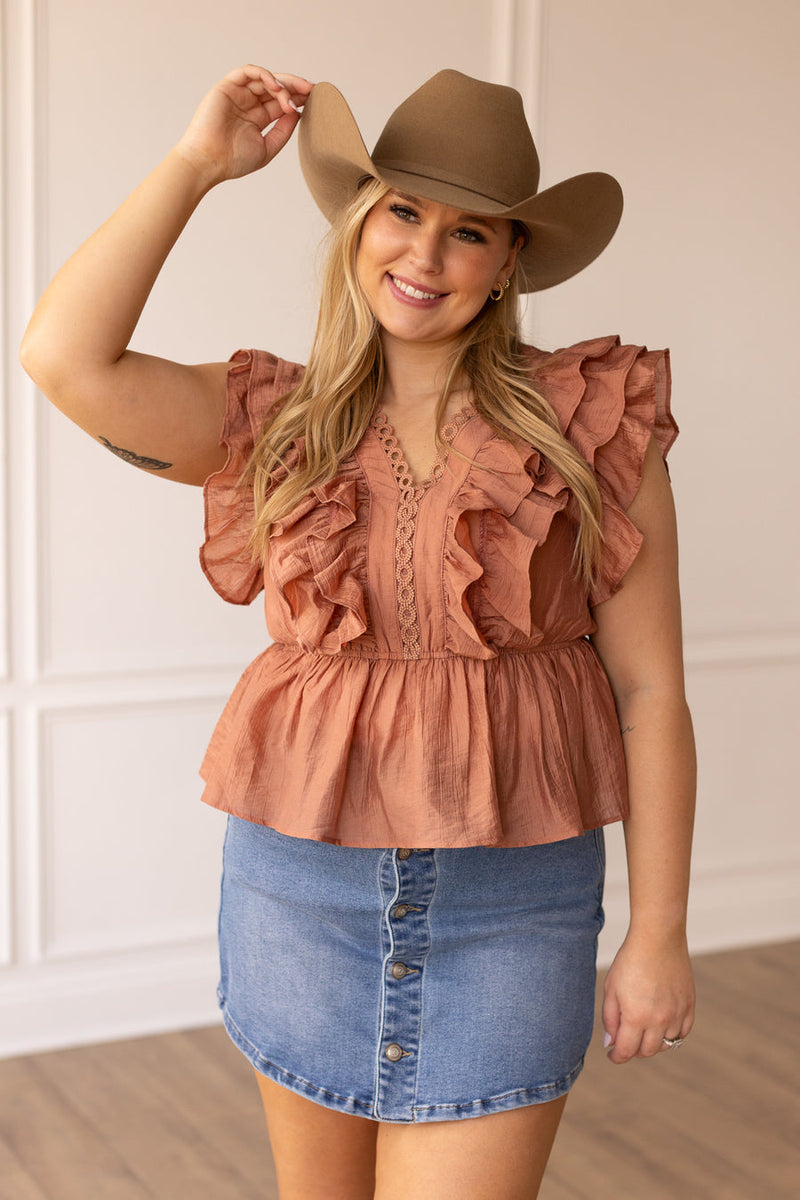 Dessert Rose Ruffled Blouse