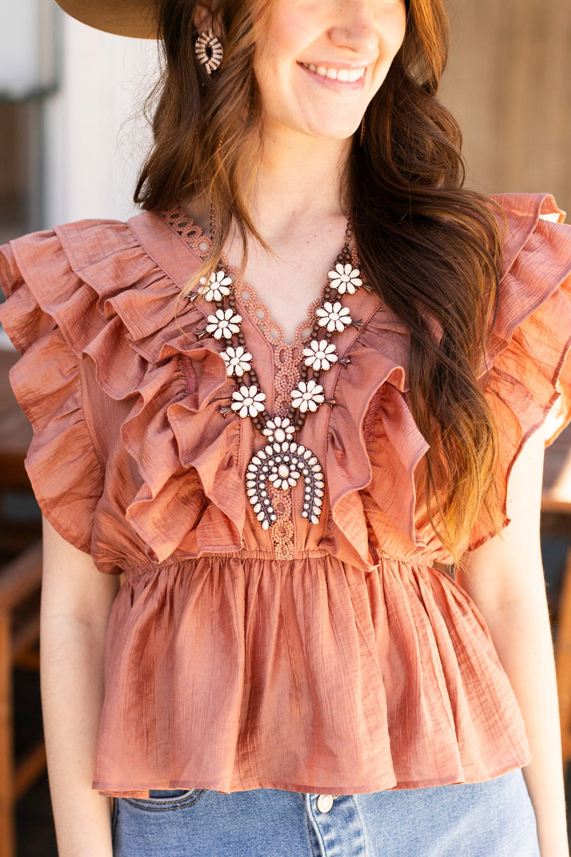 Dessert Rose Ruffled Blouse