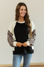 Fleece Leopard Colorblock Sweatshirt