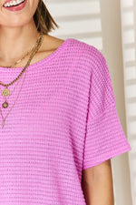 Zenana Waffle Round Neck Short Sleeve Top