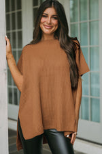 Gray Side Slit Short Dolman Sleeve Knitted Oversized Top