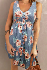 Sloane Printed Sleeveless Buttoned Magic Dress with Pockets