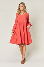 Double Trouble V-Neck Balloon Sleeve Tiered Dress