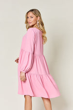 Double Trouble V-Neck Balloon Sleeve Tiered Dress
