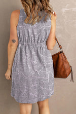 Sloane Printed Sleeveless Buttoned Magic Dress with Pockets