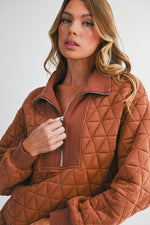 Rust Quilted Half Zip Pullover Sweatshirt