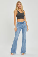 Risen High Rise Frayed Hem Flare Jeans