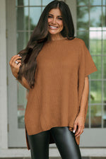 Gray Side Slit Short Dolman Sleeve Knitted Oversized Top
