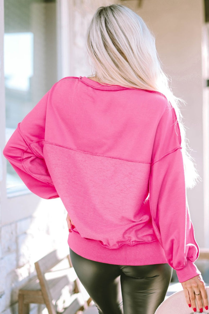 Exposed Seam Half Button Oversized Pullover