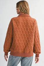 Rust Quilted Half Zip Pullover Sweatshirt