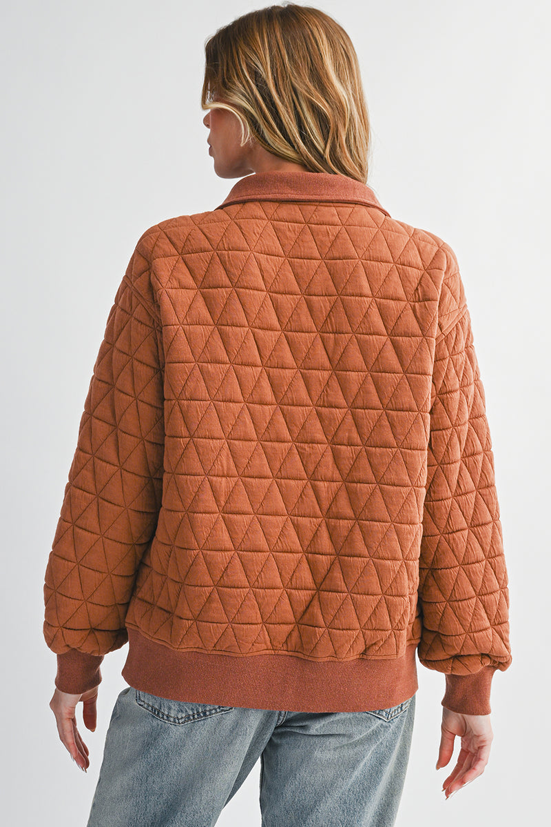 Rust Quilted Half Zip Pullover Sweatshirt