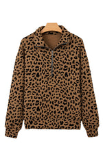 Brown Leopard Print Quarter Zip Sweatshirt