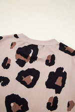 Khaki Leopard Round Neck Cap Sleeve Casual Tee