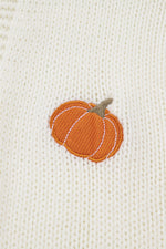 White Pumpkin Print Open Front Drop Shoulder Knit Cardigan