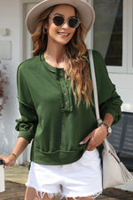 Exposed Seam Half Button Oversized Pullover