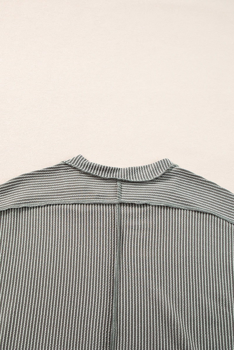 Crinkle Rib Knit Exposed Seam Round Neck Top