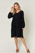 Double Trouble V-Neck Balloon Sleeve Tiered Dress