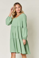Double Trouble V-Neck Balloon Sleeve Tiered Dress