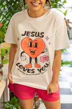 Jesus Loves You on White Tee Shirt