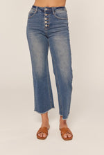 Button High Rise Cropped Wide Leg Jean