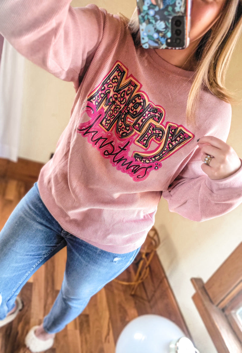 Merry Christmas in Neon Thermal Corded Sweatshirt