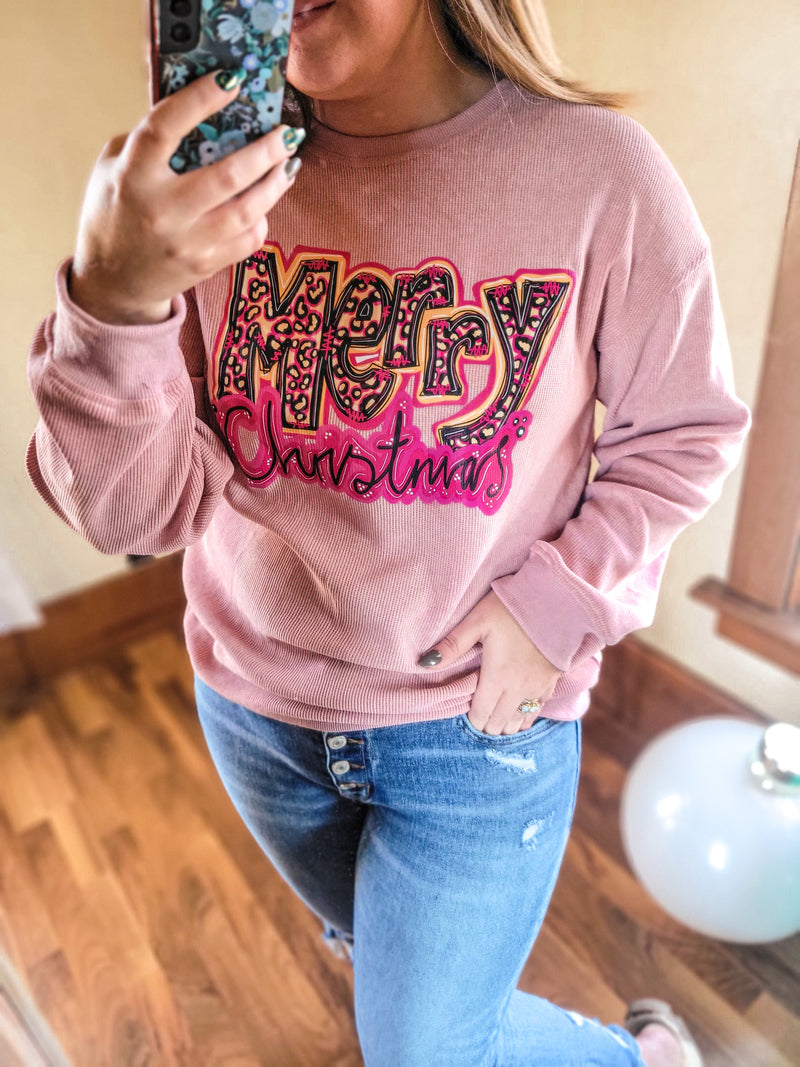 Merry Christmas in Neon Thermal Corded Sweatshirt