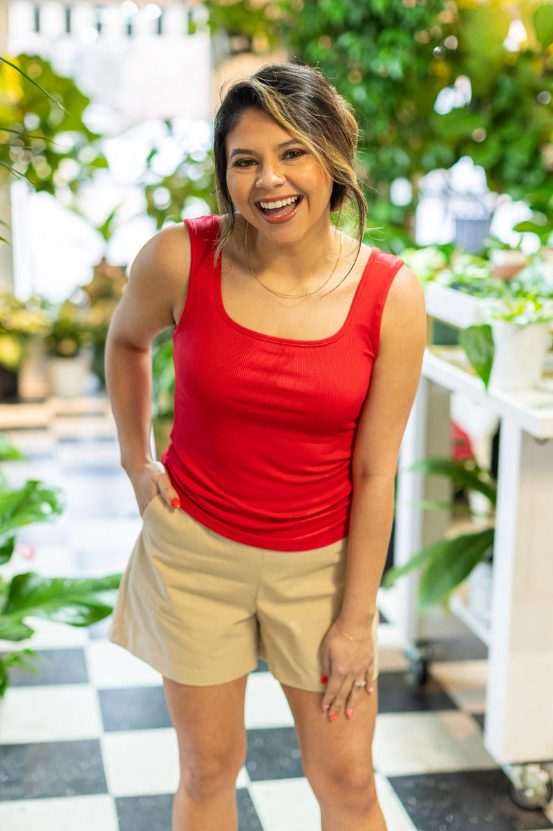 Bella Square Neck Rib Knit Tank Top