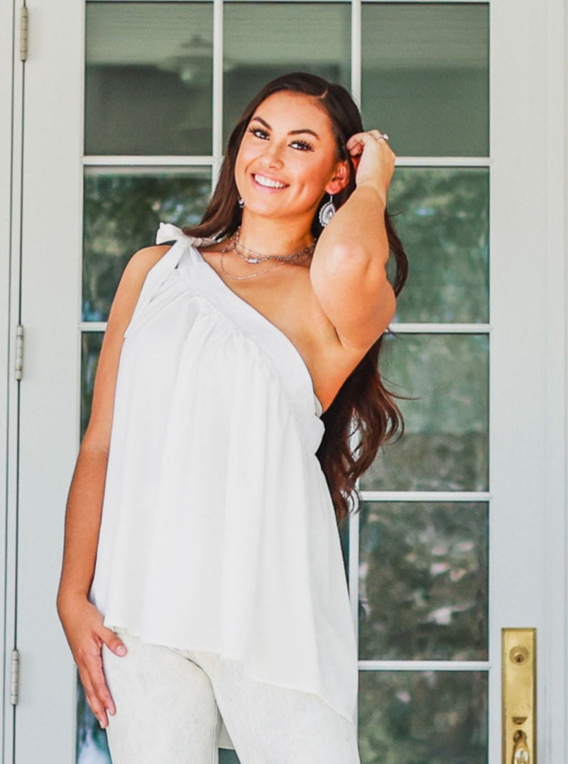 Pure Elegance Tie Shoulder Top