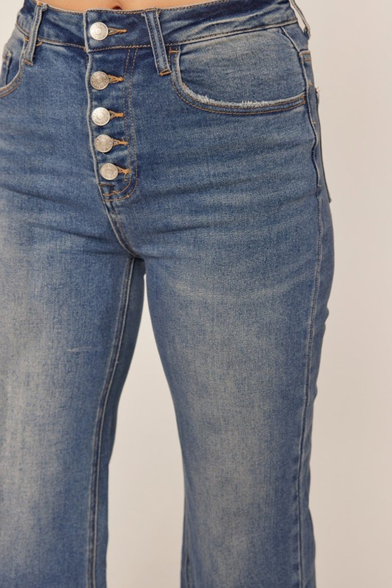 Button High Rise Cropped Wide Leg Jean