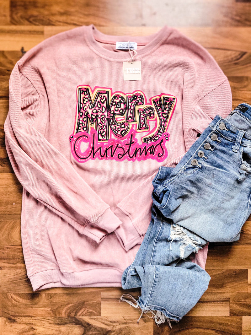 Merry Christmas in Neon Thermal Corded Sweatshirt