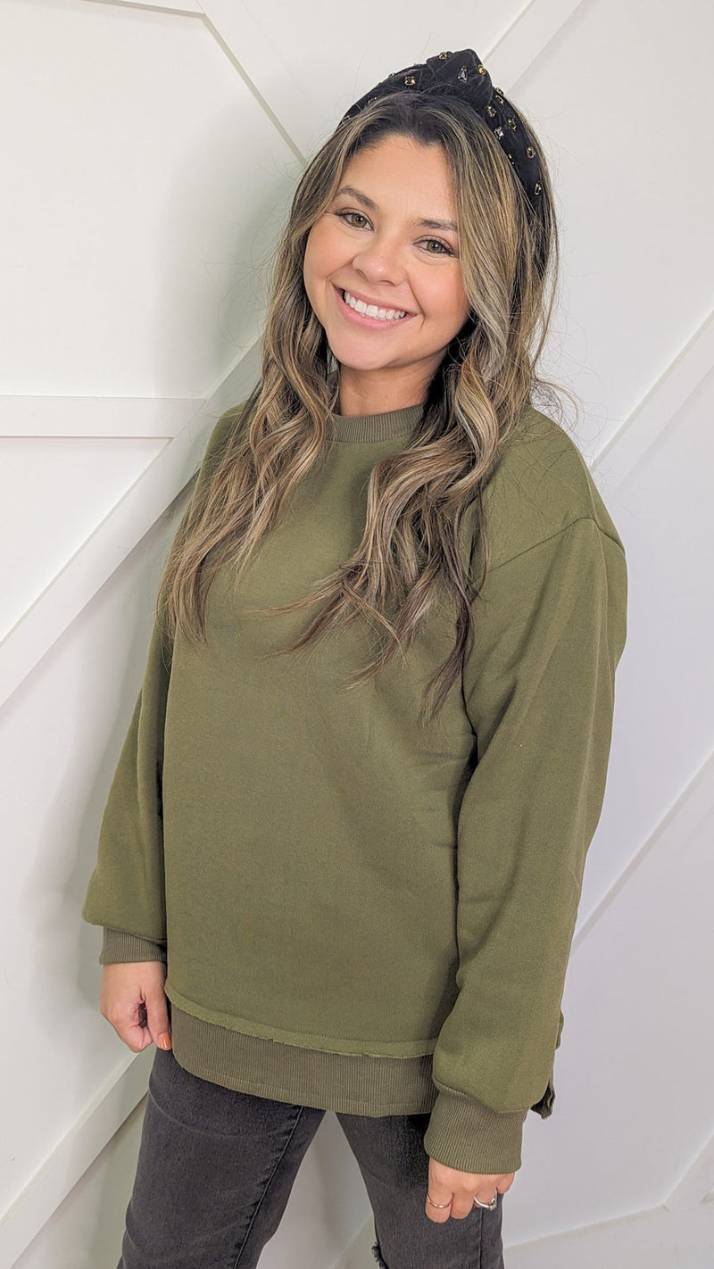 Quiet Luxury French Terry Sweatshirt with Ribbed Knit