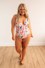 Abstract Multicolor One Piece Swimwear With Belt