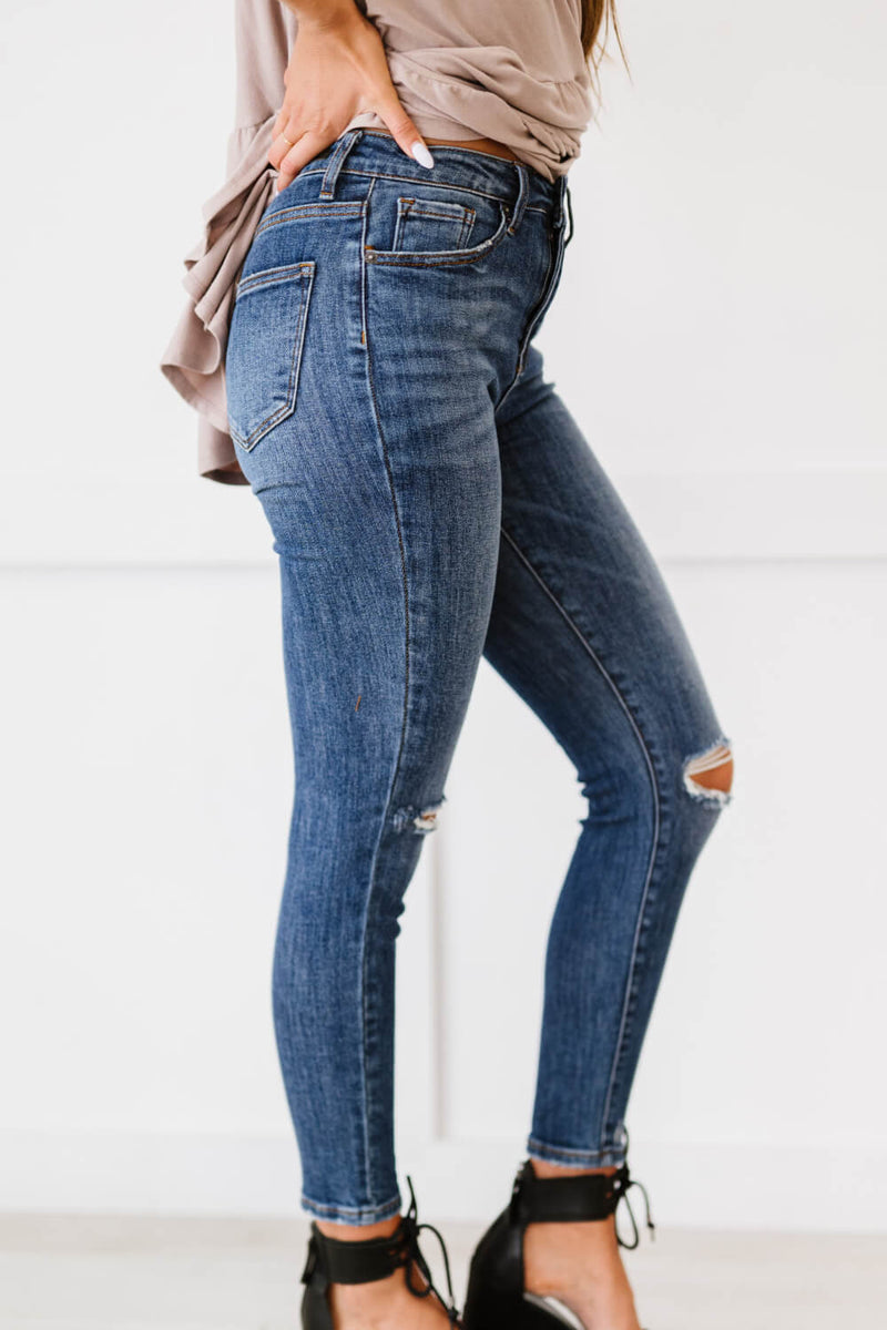 RISEN Amber High-Waisted Distressed Skinny Jeans