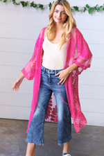 Fuchsia Crochet Lace Scallop Kimono